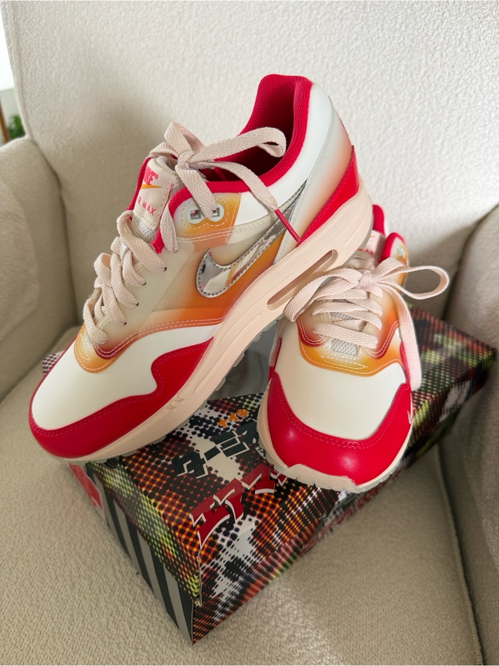 Nike Women’s White, Red & Yellow Gradient Air Max 87 PRM